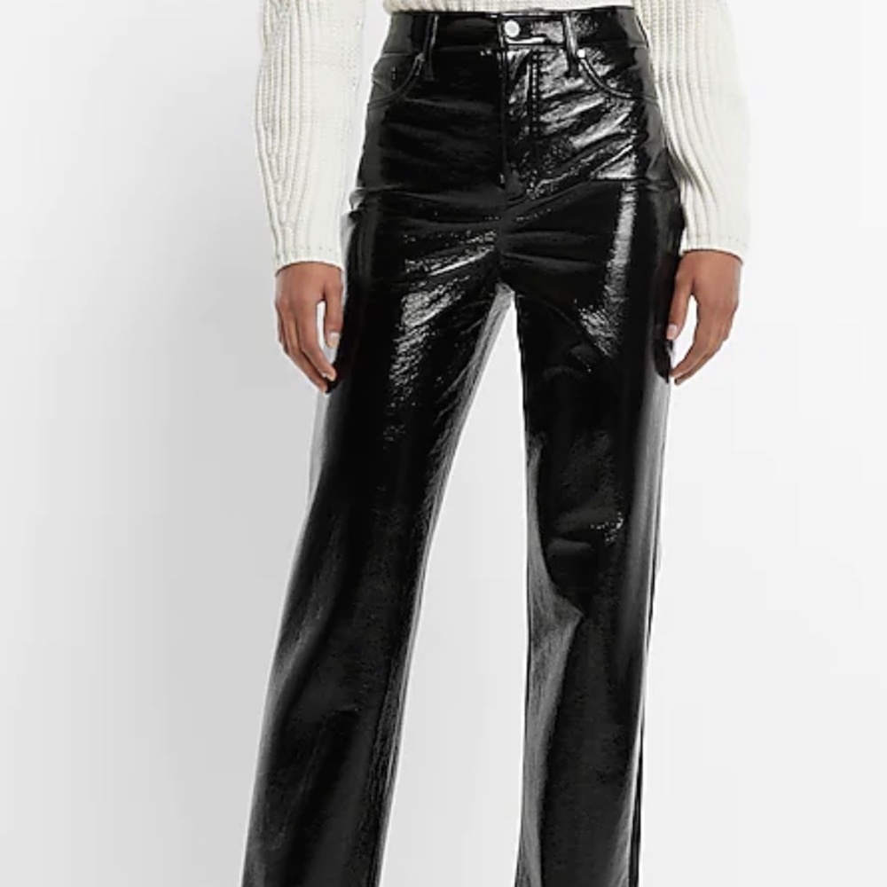 Black faux high waisted patent pants